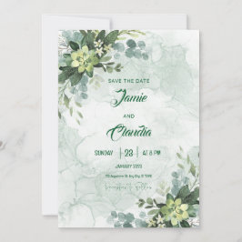 Invitación a la boda Minimalista blanca y verde