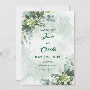 Invitación a la boda Minimalista blanca y verde