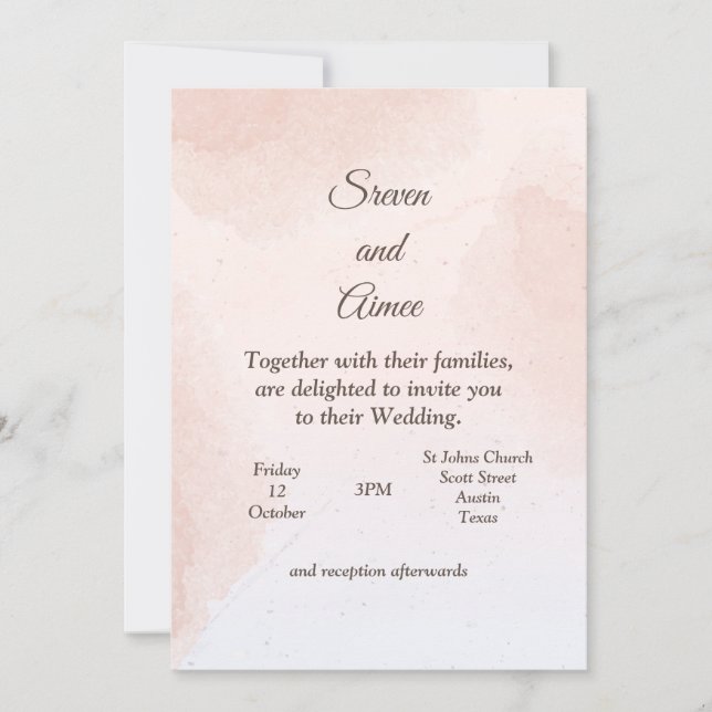 Invitación a la boda minimalista, casamiento rosa (Anverso)