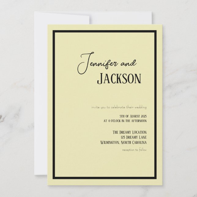 Invitación a la boda Minimalista con crema blanca (Anverso)