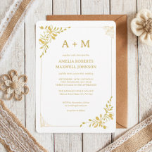 Invitación a la boda minimalista con flores dorada