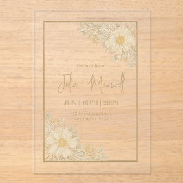 Invitación a la boda minimalista con flores dorada