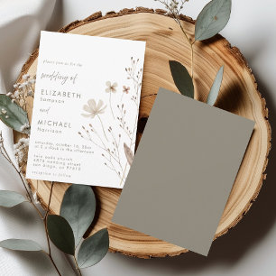 Invitación a la boda minimalista con flores silves