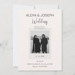 Invitación a la boda minimalista con fotografía mo