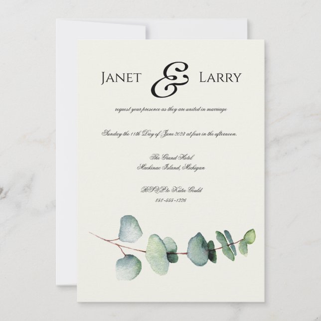 Invitación a la boda Minimalista de Eucalyptus (Anverso)