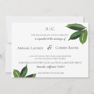 Invitación a la boda Minimalista de hojas verdes