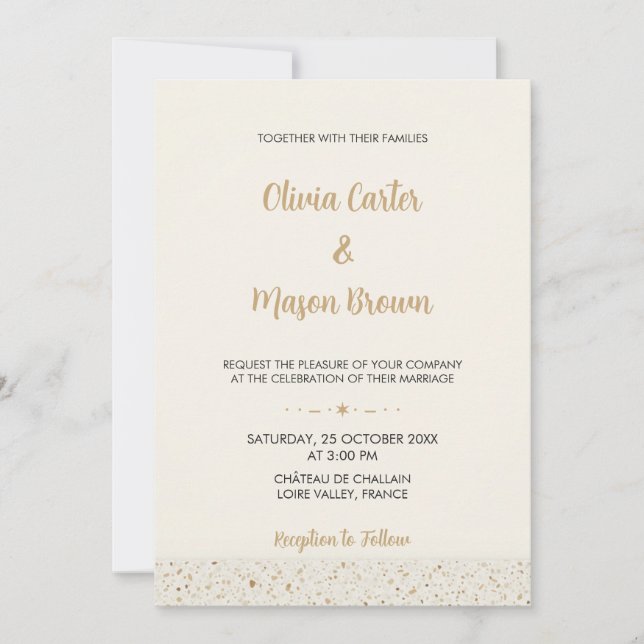 Invitación a la boda minimalista de Marfil Terrazz (Anverso)