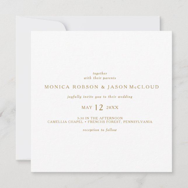 Invitación a la boda Minimalista de oro (Anverso)