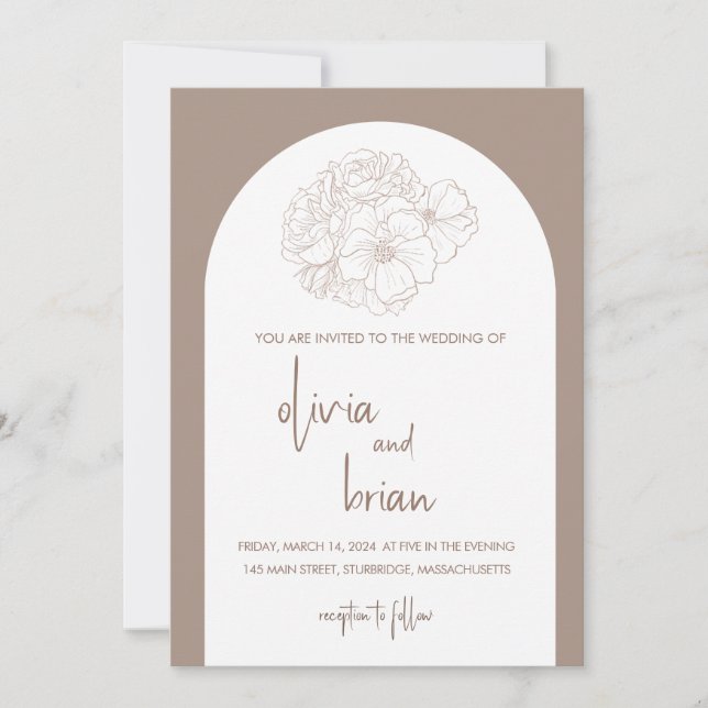 Invitación a la boda Minimalista de Pastel Brown (Anverso)