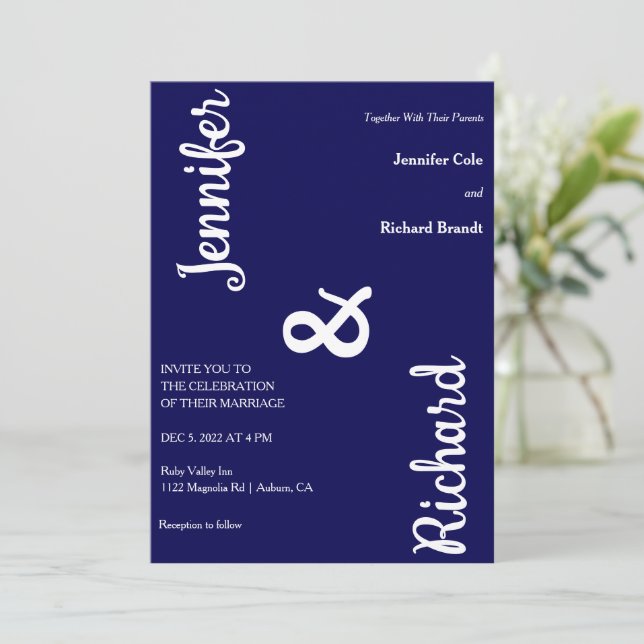 Invitación a la boda Minimalista de Sleek (Anverso de pie)