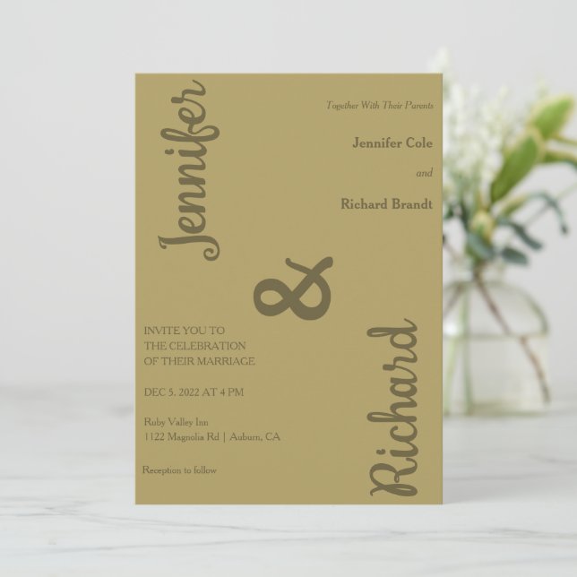 Invitación a la boda Minimalista de Sleek (Anverso de pie)