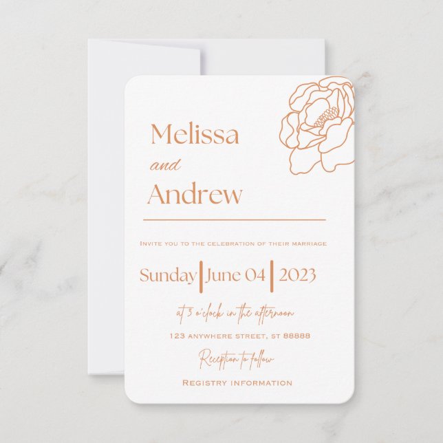 Invitación a la boda minimalista de Terracota (Anverso)