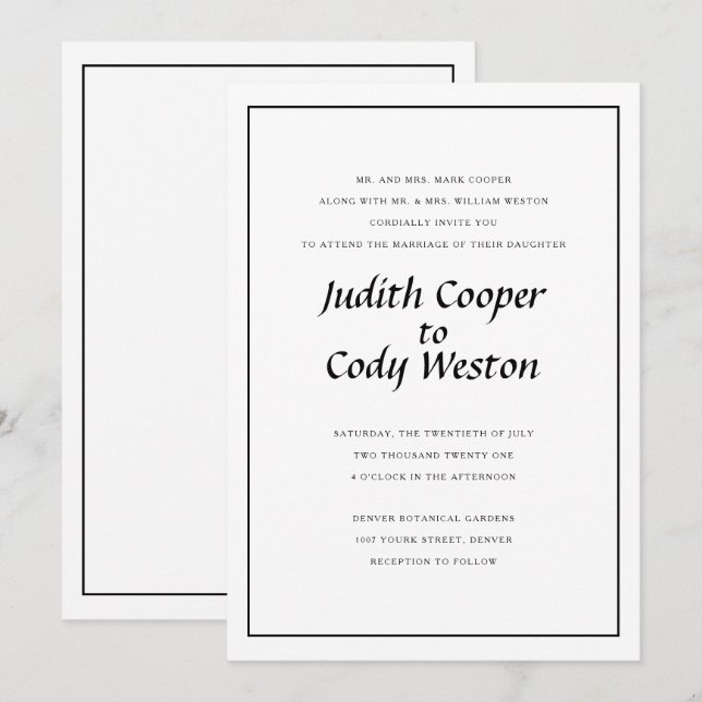 Invitación a la boda Minimalista elegantemente (Anverso / Reverso)