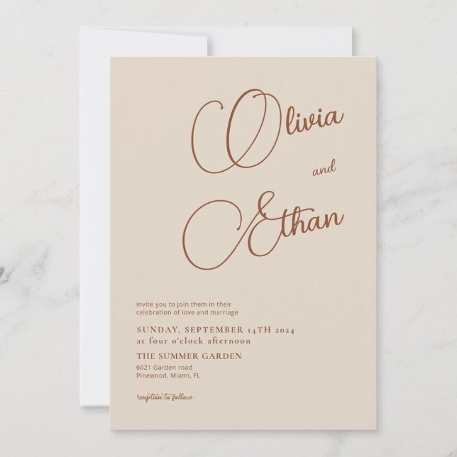 Invitación a la boda Minimalista en Beige Terracot (Anverso)