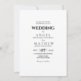 Invitación a la boda minimalista en blanco y negro