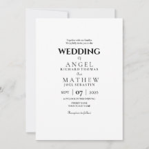 Invitación a la boda minimalista en blanco y negro