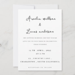 Invitación a la boda minimalista en blanco y negro