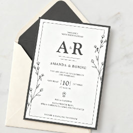 Invitación a la boda minimalista en blanco y negro