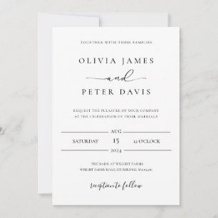 Invitación a la boda minimalista en blanco y negro