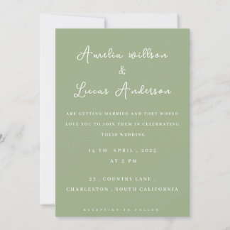 invitación a la boda minimalista en blanco y verde