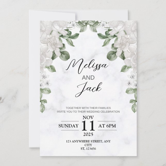 Invitación a la boda Minimalista floral (Anverso)