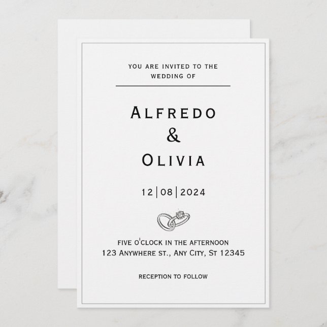 Invitación a la boda Minimalista gris (Anverso / Reverso)