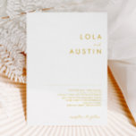 Invitación a la boda Minimalista moderna de la fue<br><div class="desc">Esta moderna invitación a la boda Minimalista Gold Font es perfecta para su boda elegante. Su diseño abstracto, sencillo y único, acompañado de un guión minimalista contemporáneo y una paleta de colores dorados, le da a este producto una sensación elegante de lujo formal, al tiempo que se mantiene simplista, bohemiana...</div>