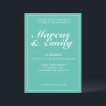 Invitación a la boda Minimalista moderna y blanca<br><div class="desc">Invitación a la boda moderna,  minimalista y de moda,  con fondo azul acuático (Pantone's 2022 color pick "Cascade") con bloques de texto de personalizable blanco con fuentes modernas</div>
