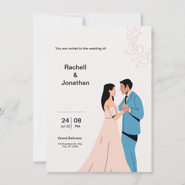 Invitación a la boda Minimalista rosa (Anverso)