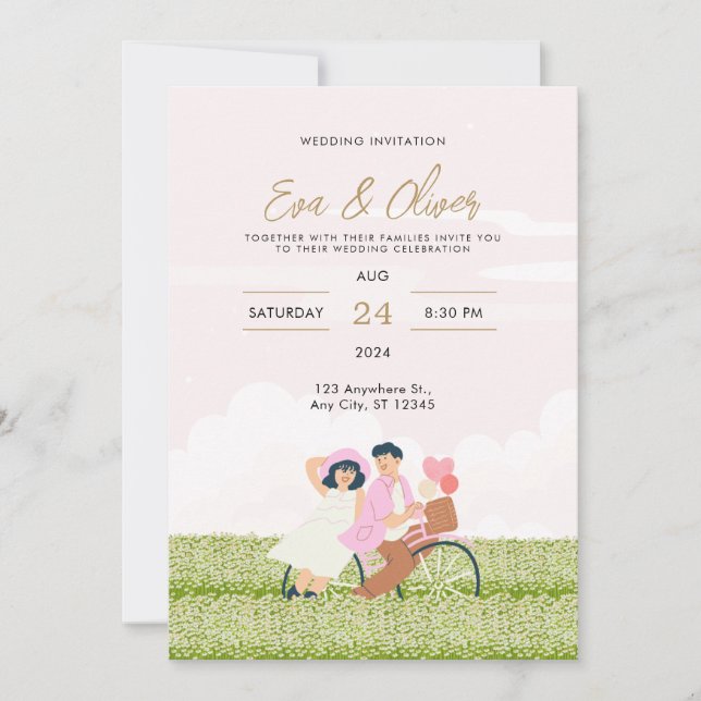 Invitación a la boda Minimalista rosa (Anverso)