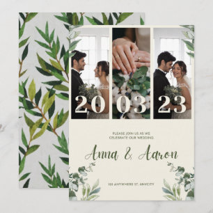 Invitación a la boda Minimalista rosa y verde