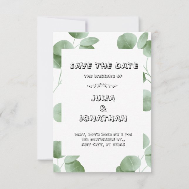 Invitación a la boda Minimalista verde (Anverso)