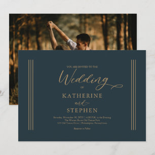 Invitación a la boda Minimalista Verde azulada osc