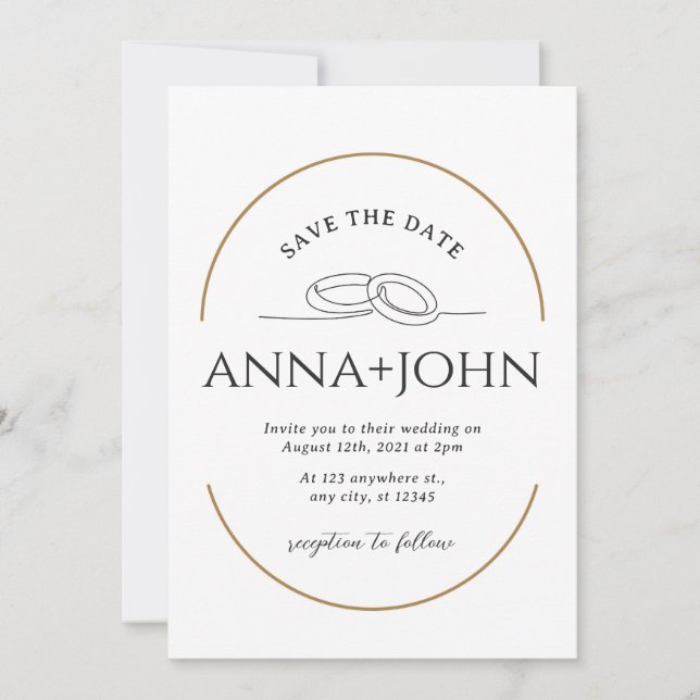 Invitación a la Boda Minimalista y de Oro de parej (Anverso)