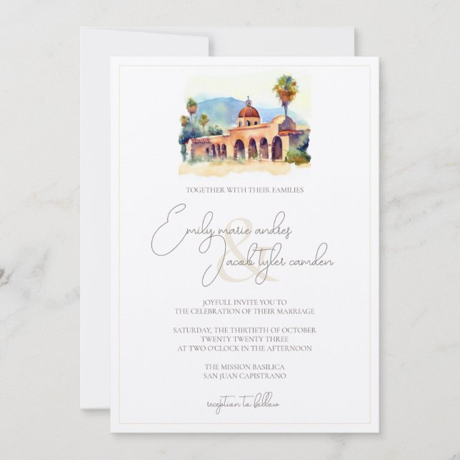Invitación a la boda - Misión española en acuarela (Anverso)
