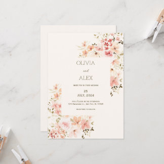 Invitación a la boda moderada y floral