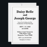 Invitación a la boda moderna<br><div class="desc">Esta elegante invitación a la boda en blanco y negro exuda una sofisticación intemporal. Presenta un elegante esquema de color negro y combina el estilo clásico con el diseño moderno. El diseño minimalista destaca la elegante tipografía y los delicados acentos, perfectos para las parejas que buscan una invitación refinada y...</div>