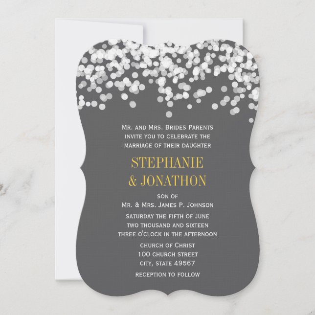 Invitación a la boda moderna amarilla bajo las est (Anverso)