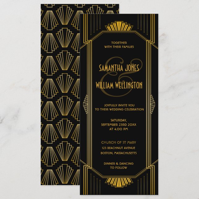 Invitación a la boda moderna Art Deco (Anverso / Reverso)
