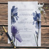 Invitación a la boda moderna azul con flores de ir