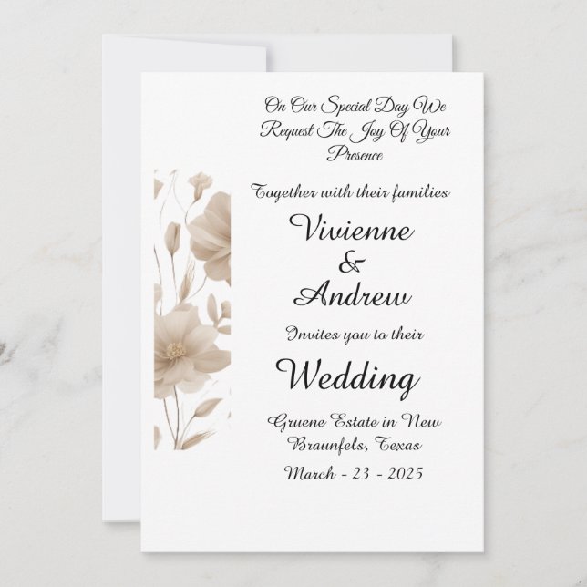Invitación a la boda moderna beige elegante (Anverso)