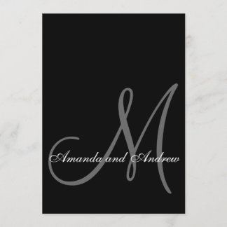 Invitación a la boda moderna blanca negra inicial