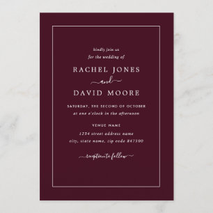 Invitación A La Boda Moderna Blanca Y Borgoña