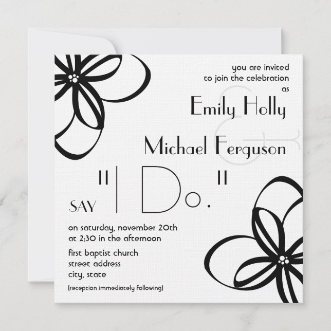 Invitación a la boda moderna - Blanco y negro con  (Anverso)