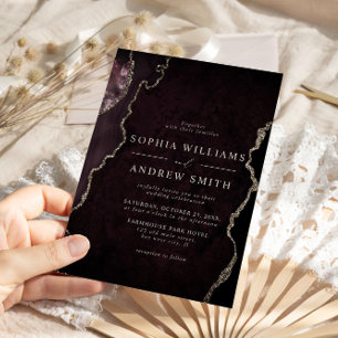 Invitación a la Boda Moderna Borgoña y Mauve Gold