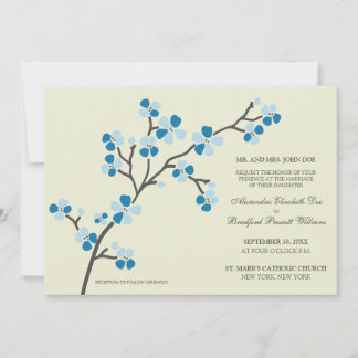 Invitación a la Boda Moderna Cherry Blossom ::azul