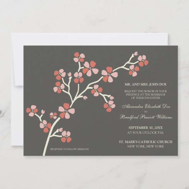 Invitación a la Boda Moderna Cherry Blossom :: cor (Anverso)