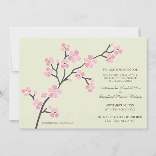 Invitación a la Boda Moderna Cherry Blossom ::Rosa (Anverso)