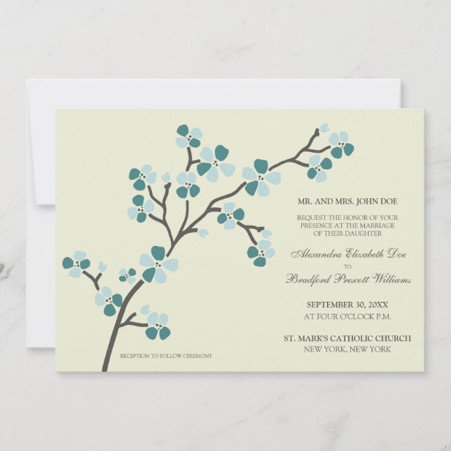 Invitación a la Boda Moderna Cherry Blossom ::turq (Anverso)