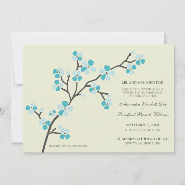 Invitación a la Boda Moderna Cherry Blossom ::Turq (Anverso)